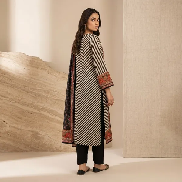 Black_Beige_Striped_Embroidered_Kurta_Pyjama_Dupatta_Set_For_Women