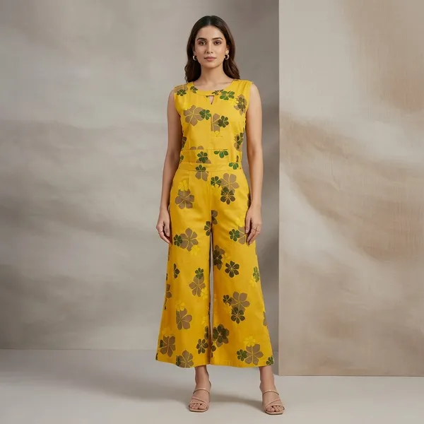 Yellow_Cotton_Floral_Print_Jumpsuit_For_Women