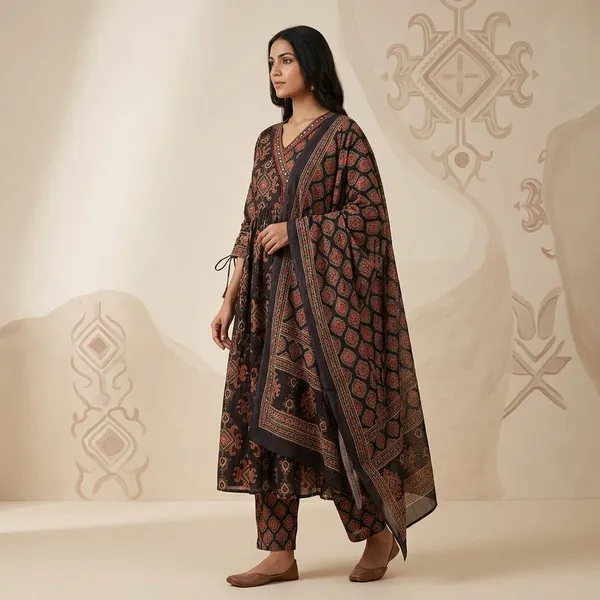 Black_Mul_Chanderi_Printed_Kurta_Pyjama_Dupatta_Set_For_Women