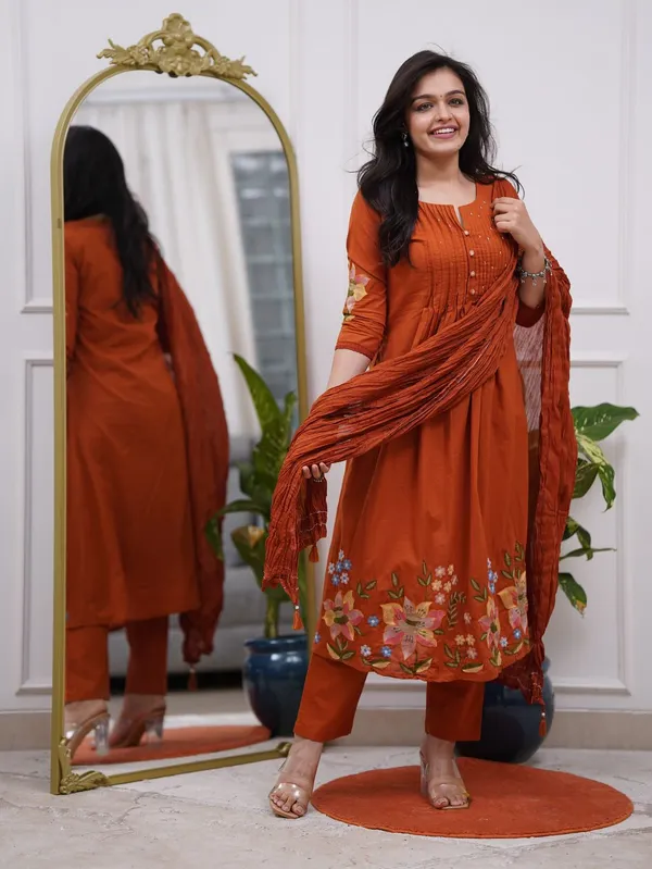 Women's_Rust_Orange_Embroidered_A-Line_Kurta_with_Pintuck_Yoke_&_Floral_Sleeve_Detailing_.