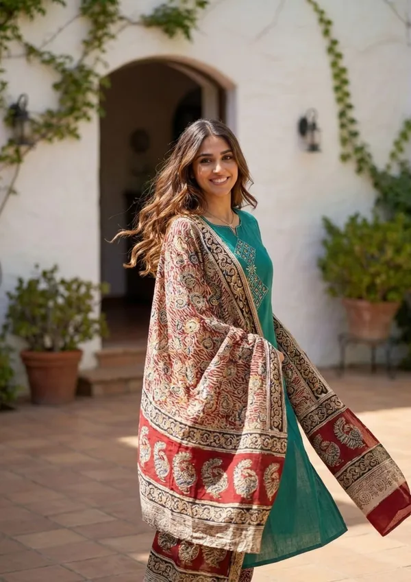 Green_Cotton_Kurta_Set_For_Women