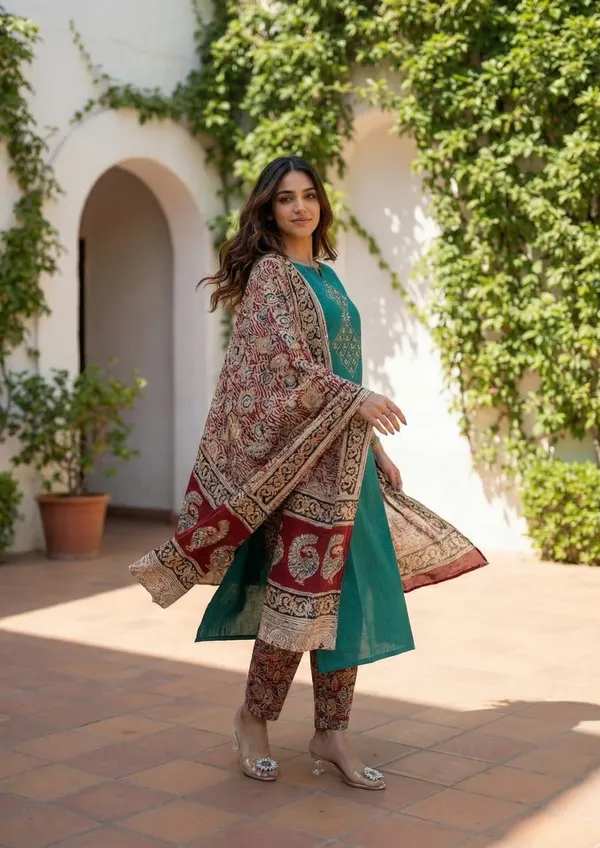 Green_Cotton_Kurta_Set_For_Women