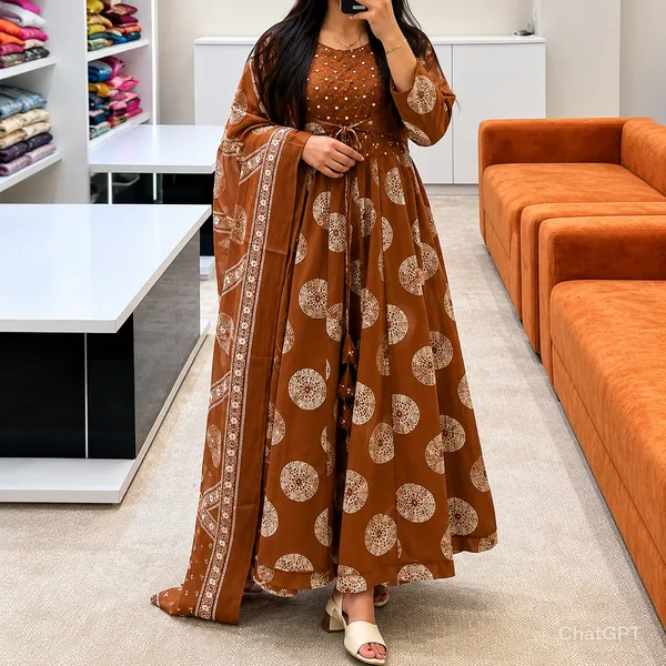Coffee_Brown_Cotton_Anarkali_Dress_For_Women