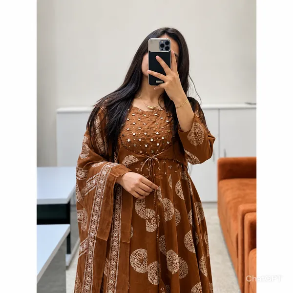 Coffee_Brown_Cotton_Anarkali_Dress_For_Women