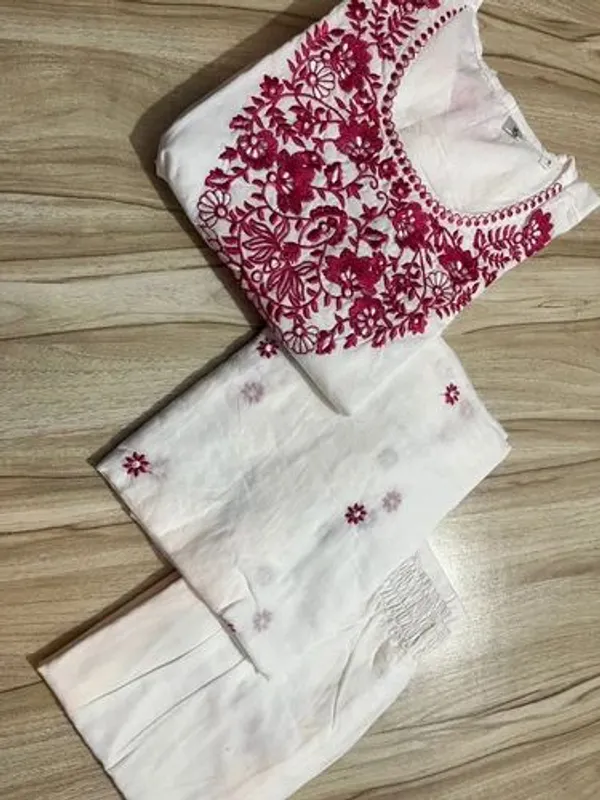 Cream_White__And_Pink_Cotton_Kurta_Set_For_Women