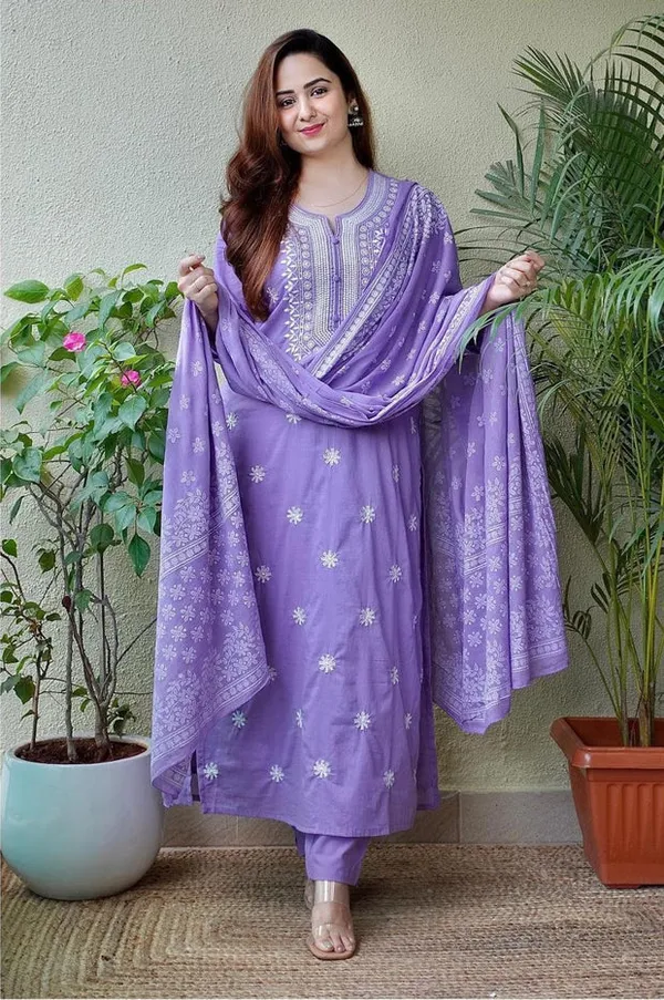Lavender_Purple_Cotton_Kurta_Set_For_Women