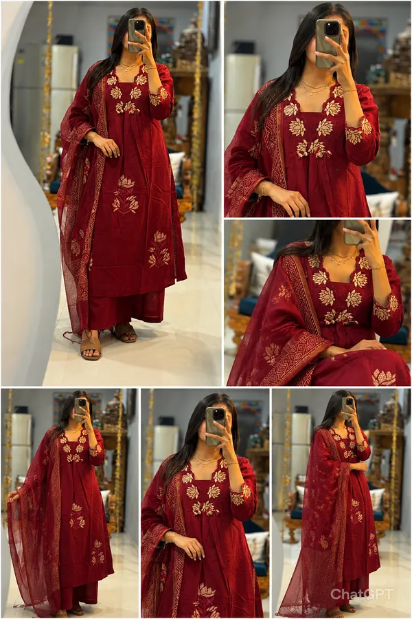 Rich_Maroon_Cotton_Kurta_Set_For_Women