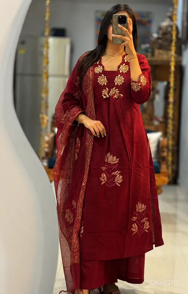Rich_Maroon_Cotton_Kurta_Set_For_Women