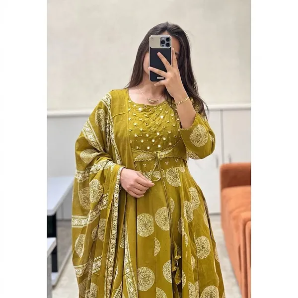 Mustard_Yellow_Cotton_Anarkali_Dress_For_Women