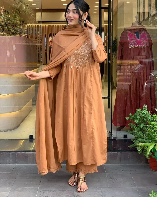Orange_Cotton_Anarkali_Suit_Set_For_Women