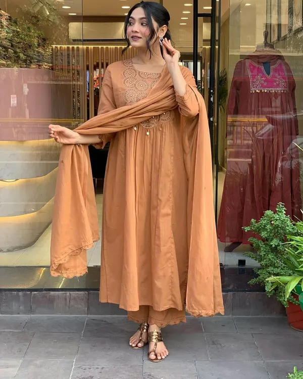 Orange_Cotton_Anarkali_Suit_Set_For_Women