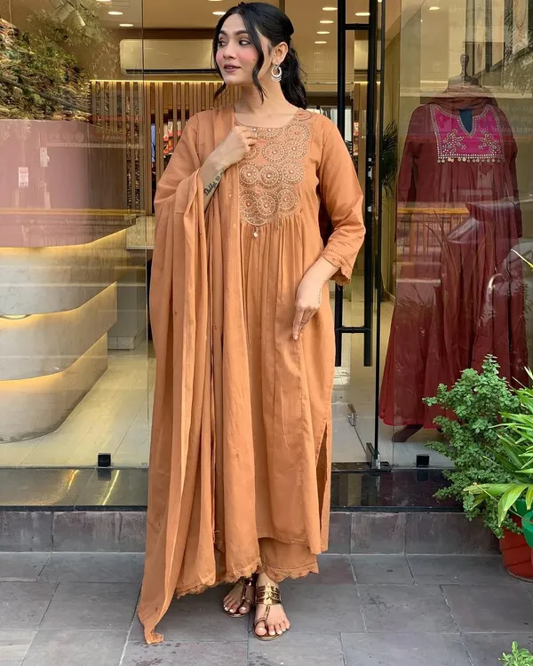 Orange_Cotton_Anarkali_Suit_Set_For_Women