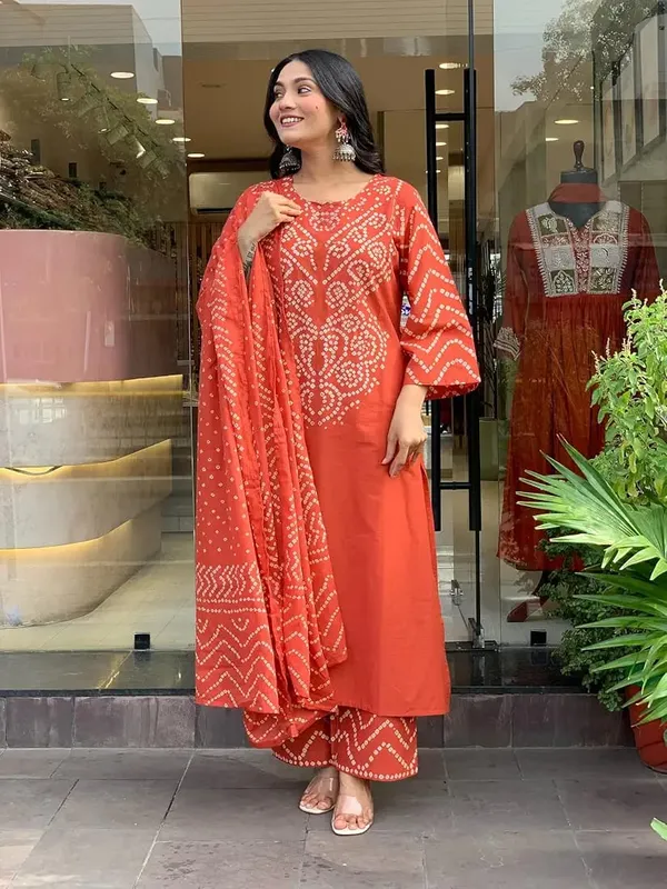 Rust_Orange_Cotton_Kurta_Set_For_Women