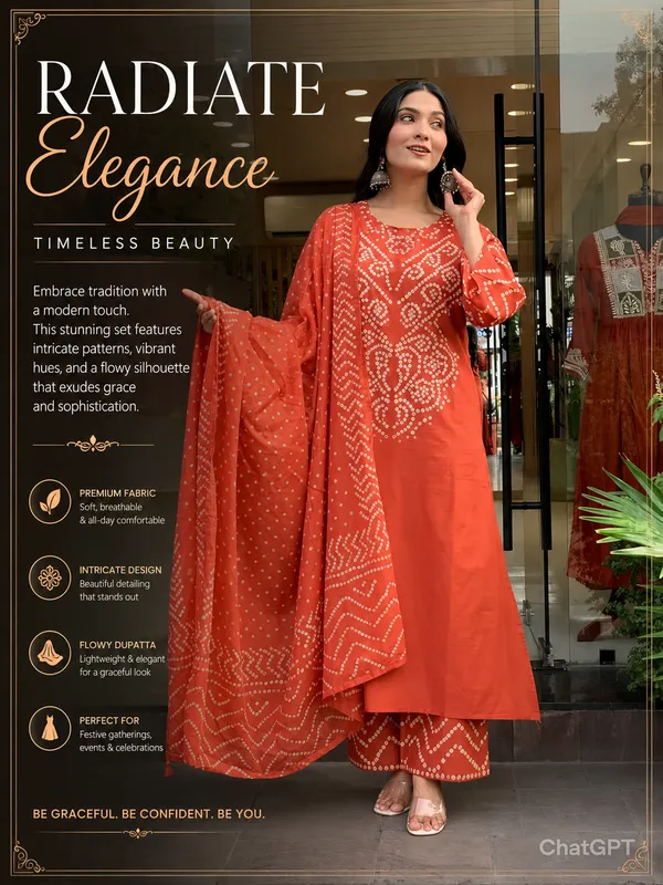 Rust_Orange_Cotton_Kurta_Set_For_Women