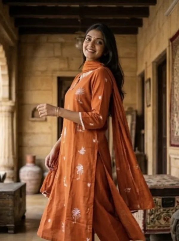 Burnt_Orange_Cotton_Suit_Set_For_Women