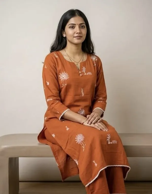 Burnt_Orange_Cotton_Suit_Set_For_Women