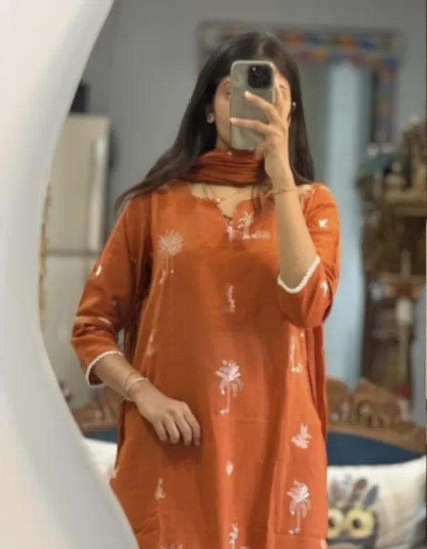 Burnt_Orange_Cotton_Suit_Set_For_Women