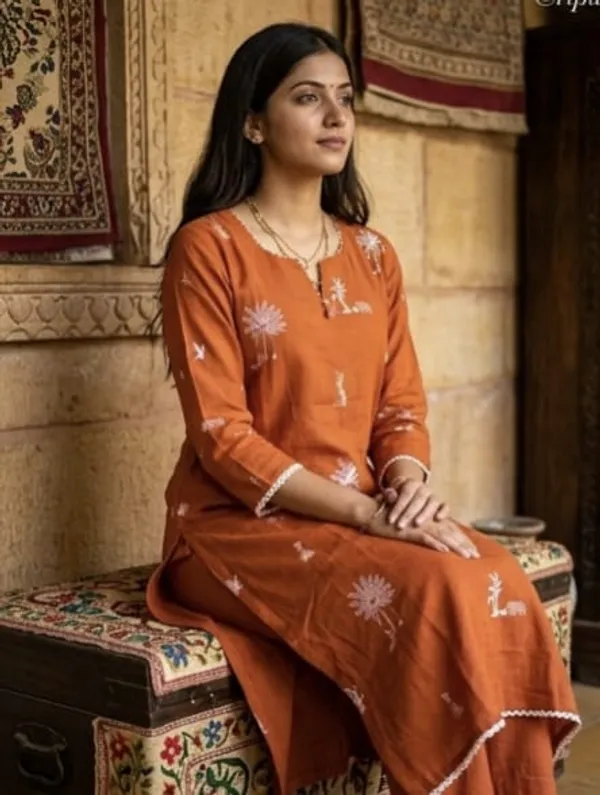 Burnt_Orange_Cotton_Suit_Set_For_Women