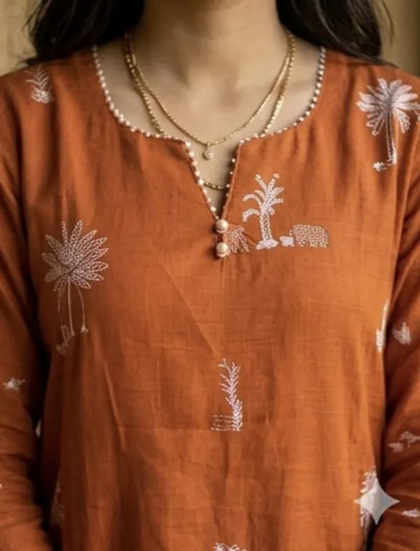 Burnt_Orange_Cotton_Suit_Set_For_Women