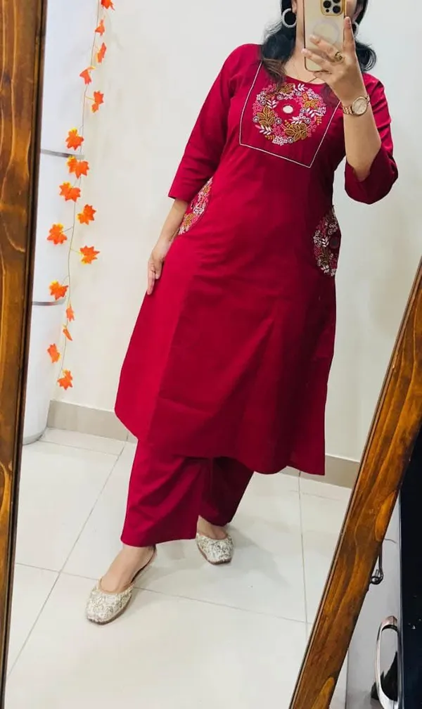 Maroon_Cotton_Kurta_Set_For_Women