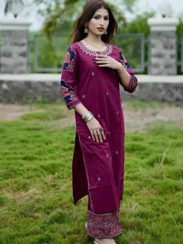 Magenta_Cotton_Kurta_Set_For_Women