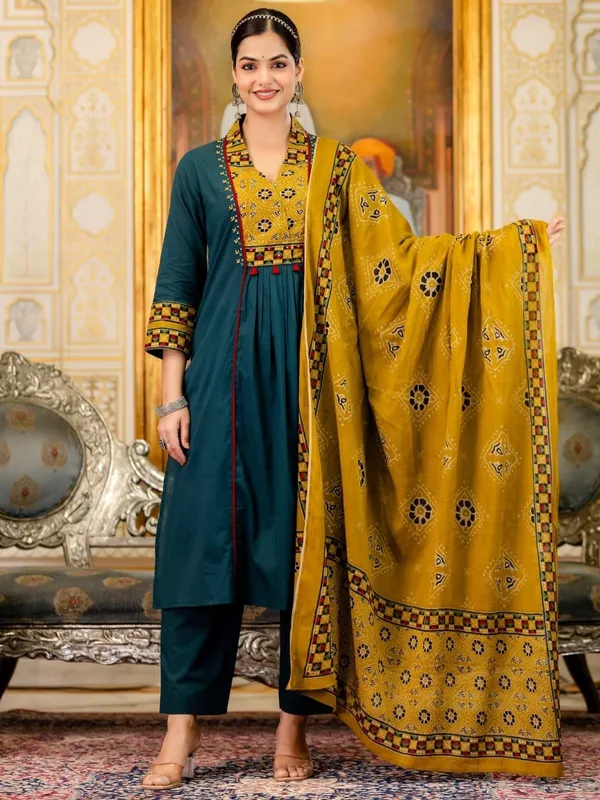 Teal_Blue_Cotton_Kurta_Set_For_Women