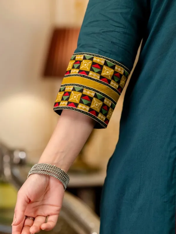 Teal_Blue_Cotton_Kurta_Set_For_Women