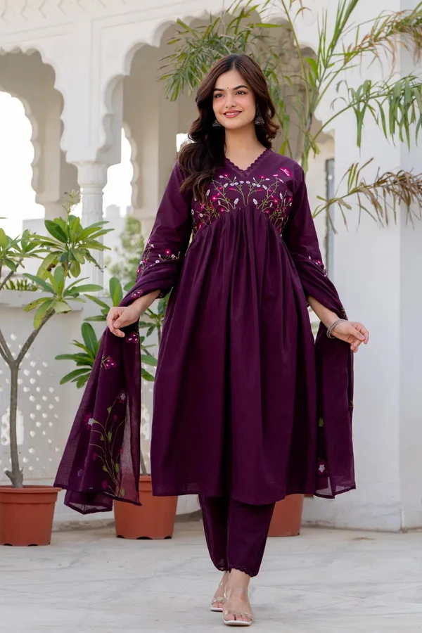 Deep_Wine_Cotton_Anarkali_Kurta_Set_For_Women