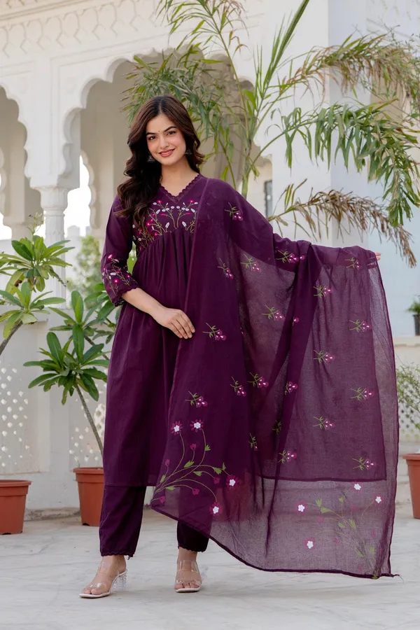 Deep_Wine_Cotton_Anarkali_Kurta_Set_For_Women