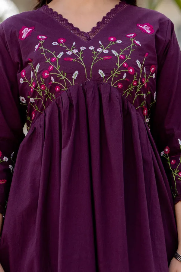 Deep_Wine_Cotton_Anarkali_Kurta_Set_For_Women