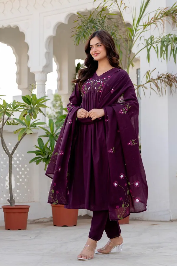 Deep_Wine_Cotton_Anarkali_Kurta_Set_For_Women