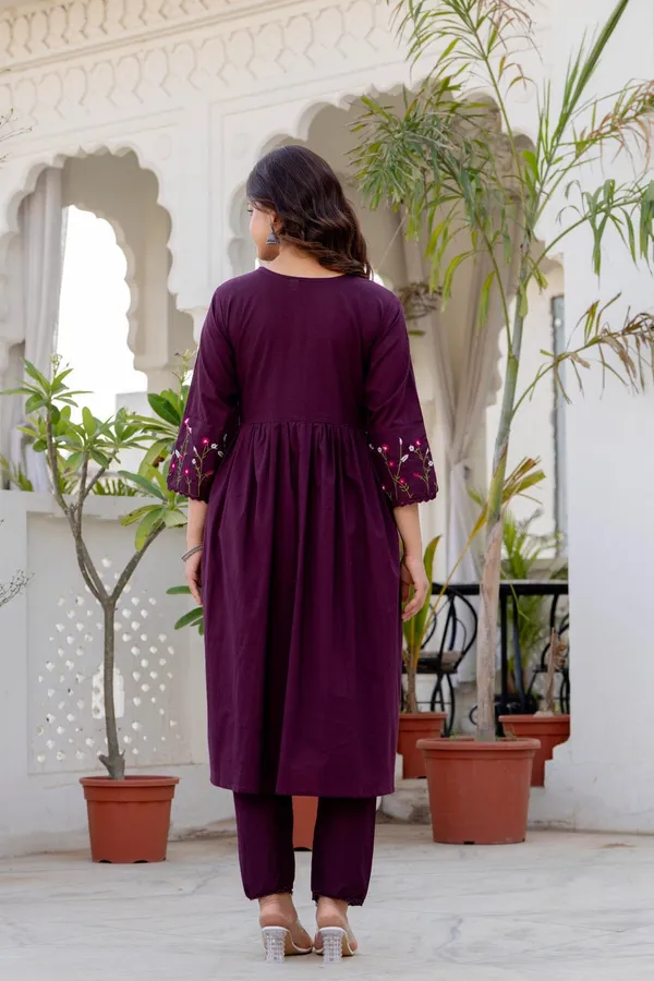 Deep_Wine_Cotton_Anarkali_Kurta_Set_For_Women