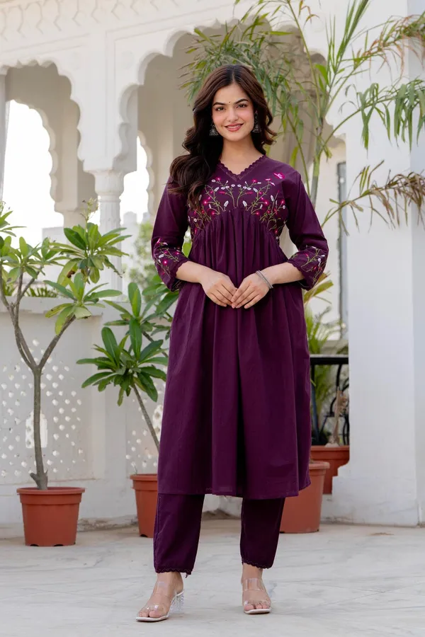 Deep_Wine_Cotton_Anarkali_Kurta_Set_For_Women