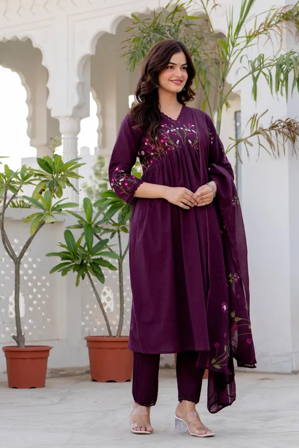 Deep_Wine_Cotton_Anarkali_Kurta_Set_For_Women