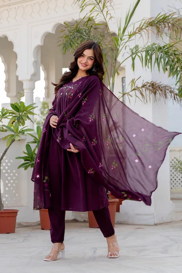 Deep_Wine_Cotton_Anarkali_Kurta_Set_For_Women