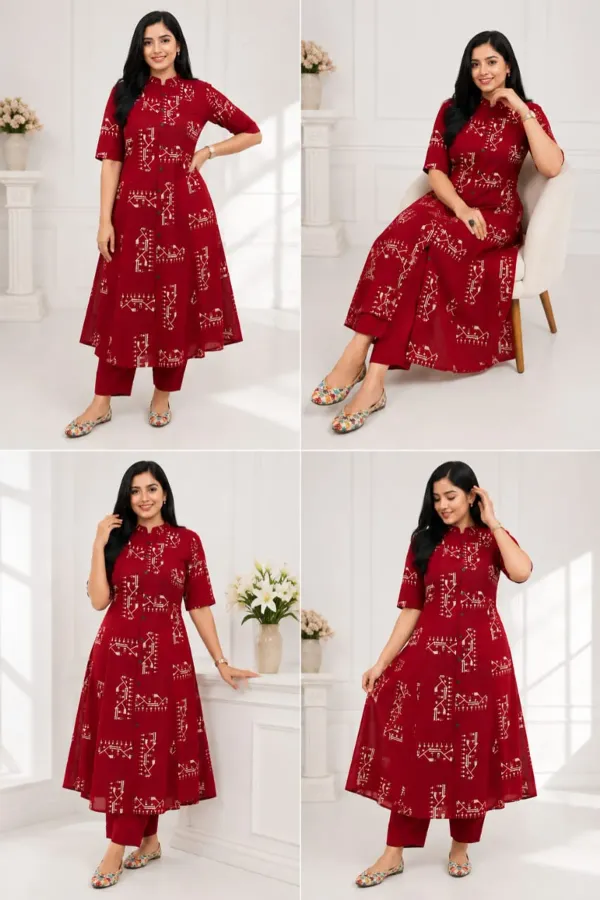 Maroon_Printed_A-Line_Kurta_Set_with_Straight_Pants
