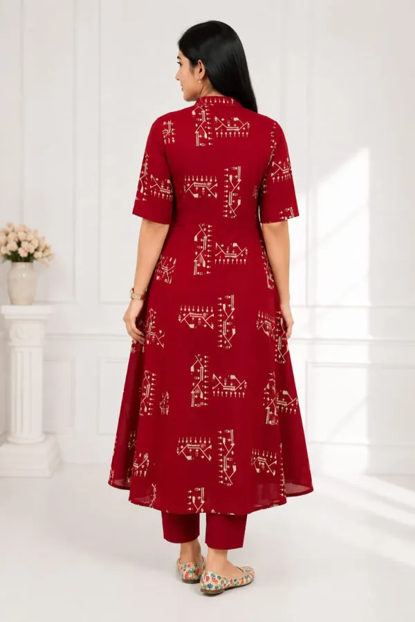 Maroon_Printed_A-Line_Kurta_Set_with_Straight_Pants