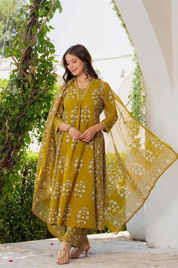 Mustard_Cotton_Anarkali_Suit_Set_For_Women