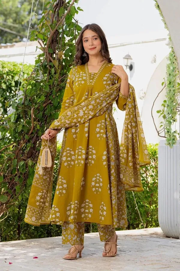 Mustard_Cotton_Anarkali_Suit_Set_For_Women