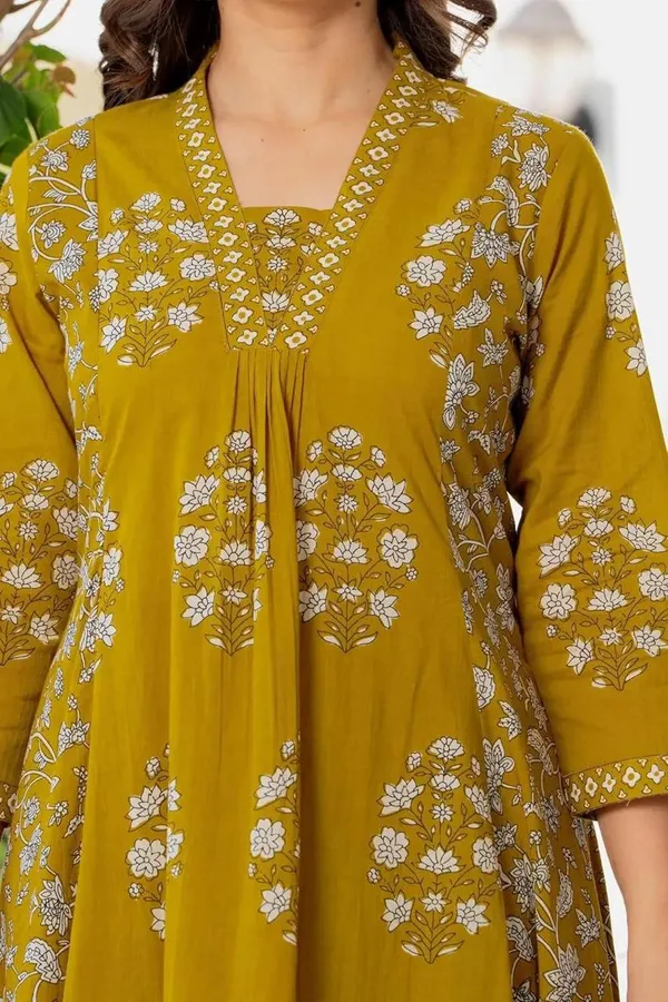 Mustard_Cotton_Anarkali_Suit_Set_For_Women