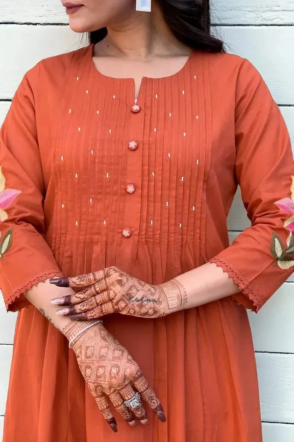Rust_Orange_Cotton_A-Line_Kurta_For_Women
