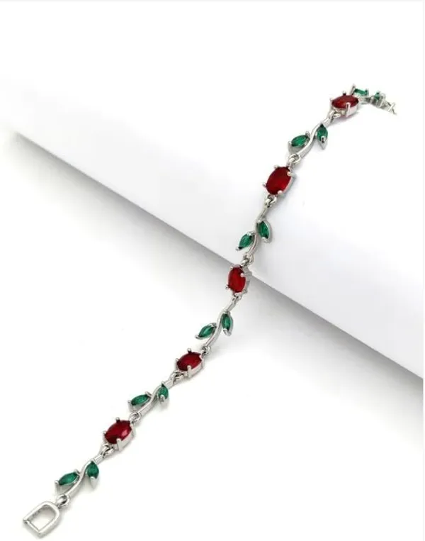 Silver_Red_Green_Brass_18K_Plated_Tulip_Floral_Anti-Tarnish_Bracelet