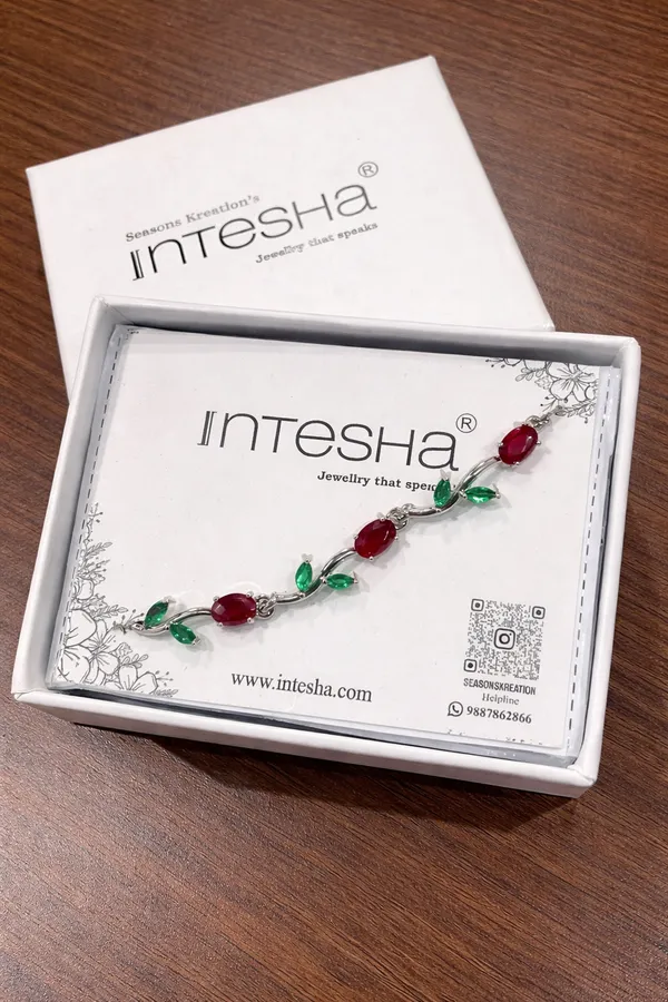 Silver_Red_Green_Brass_18K_Plated_Tulip_Floral_Anti-Tarnish_Bracelet