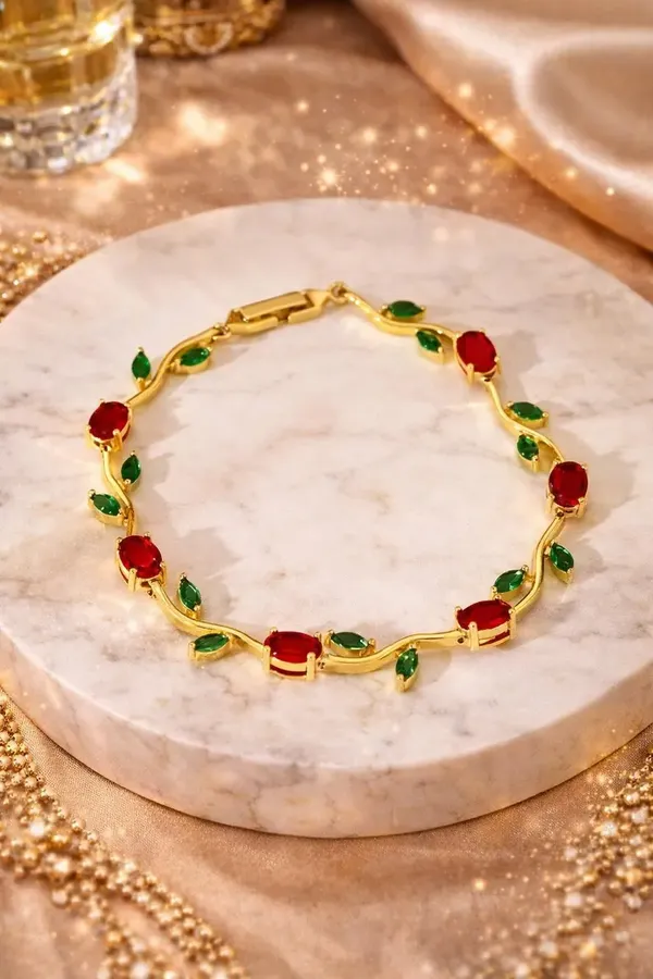 Gold_Red_Green_Brass_18K_Plated_Floral_Anti-Tarnish_Bracelet