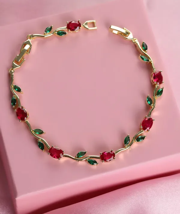 Gold_Red_Green_Brass_18K_Plated_Floral_Anti-Tarnish_Bracelet