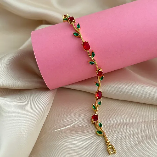 Gold_Red_Green_Brass_18K_Plated_Floral_Anti-Tarnish_Bracelet