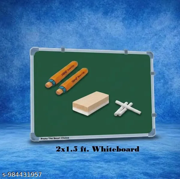 Preha_The_Smart_Choice_Board_2x1.5_Feet_Non-Magnetic_Double-Sided_Chalk_Board_&_White_Board_(Combo_Pack)_with_1_Wooden_Duster,_2_Chalk_Holders,_10_Non-Dust_Chalk_Sticks_for_Kids,_School,_Teaching,_(59x41cms)-_Green