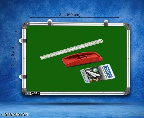Preha_The_Smart_Choice_Non_Magnetic_Plastic_2_x_1.5_Feet_Whiteboard_Combo_With_1_Duster,_1_Marker,_1_Scale_Double-Sided_Writing_Whiteboard_&_Chalkboard_(White,_Green_Pack_of_1)
