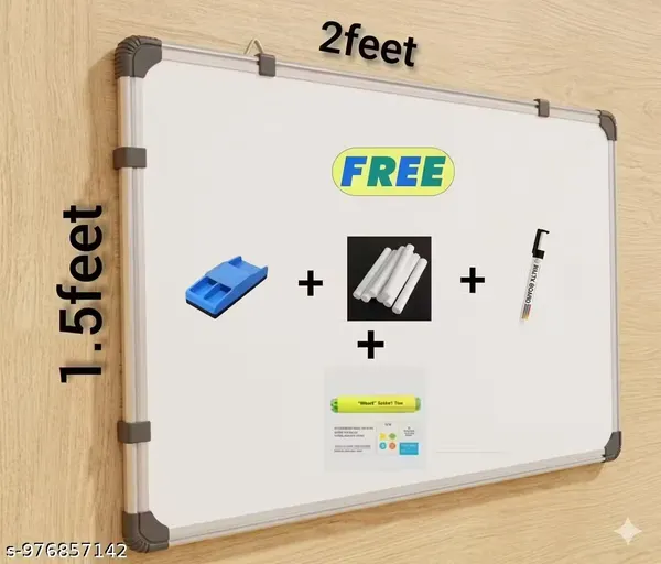 Preha_Enterprises_Non_Magnetic_2x1.5_ft._Double-Sided_White_Board_Combo_1_Whitebord_+_1_Duster_+_1_Marker_+_10_Pc_Chalk_+_1_Chalk_Holder_Whiteboards_and_Duster_Combos_(White)