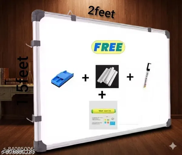 Preha_The_Smart_Choice_Aluminium_Framed_White-Green_Non-Magnetic_Board_2_x_1.5_Feet_Great_for_Office,Home_&_School_Use_Also_use_for_Personal_&_Professional_Use_with_1_Wooden_Duster_or_1_Chalk_Dibbi_&_1_Marker_and_1_Chalk_Holder_-_Kit_of_5